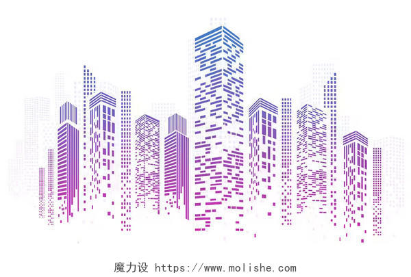 渐变科技马赛克城市剪影渐变放射粒子元素背景插画海报建筑城市建筑城市背景